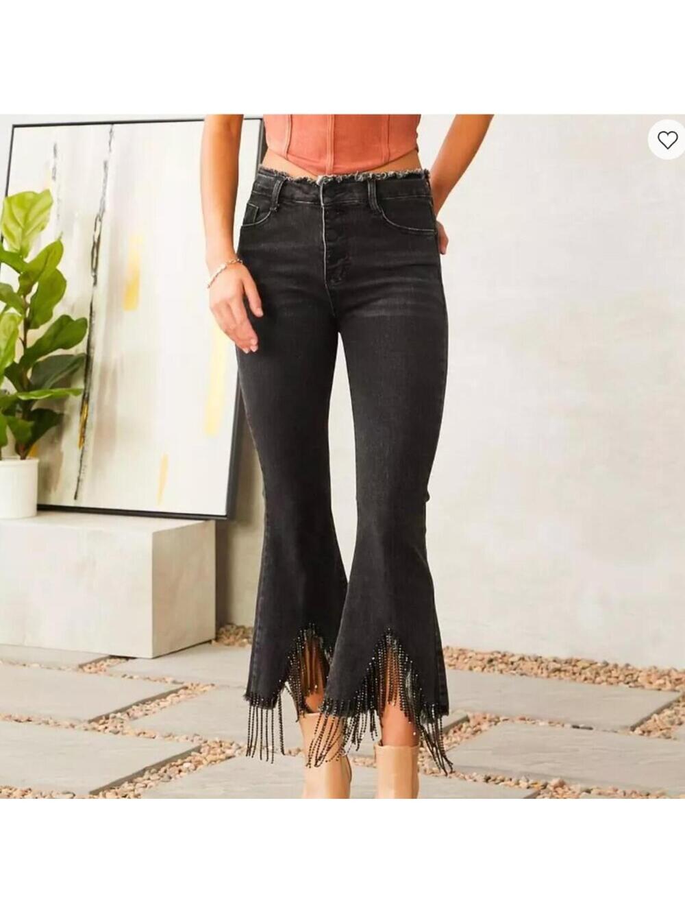 New w/ Tags Buckle Blue B Collection Rhinestone Fringe Cropped Flare Small Jeans